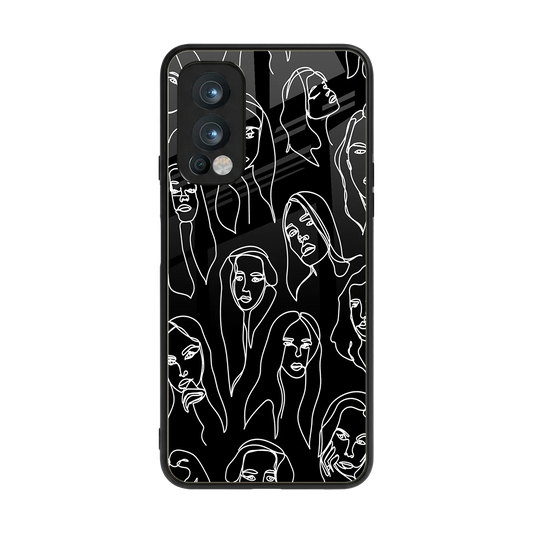 Many Faces Black back phone cover | glass case for oneplus nord 2
