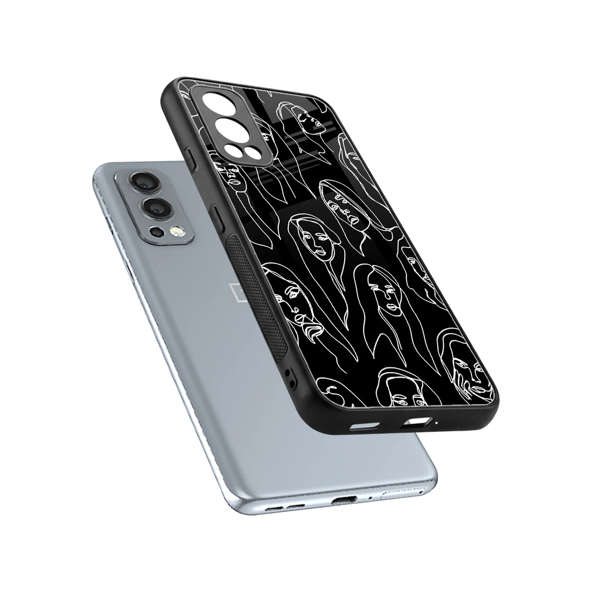 Many Faces Black sleek oneplus nord 2 cover with tempered glass back and TPU edges
