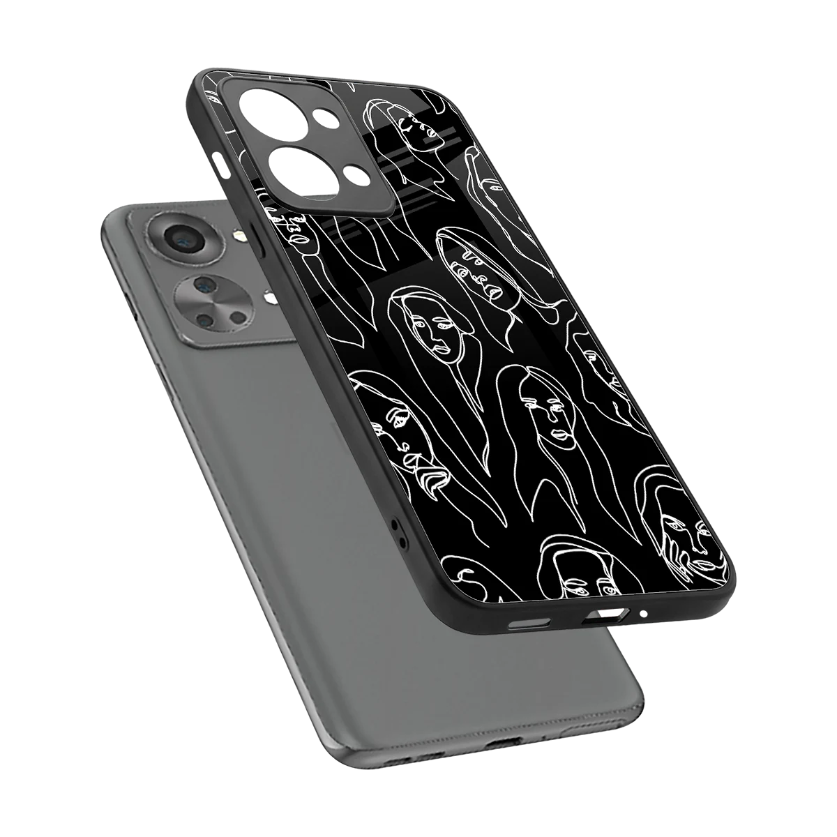 Many Faces Black sleek oneplus nord 2t cover with tempered glass back and TPU edges