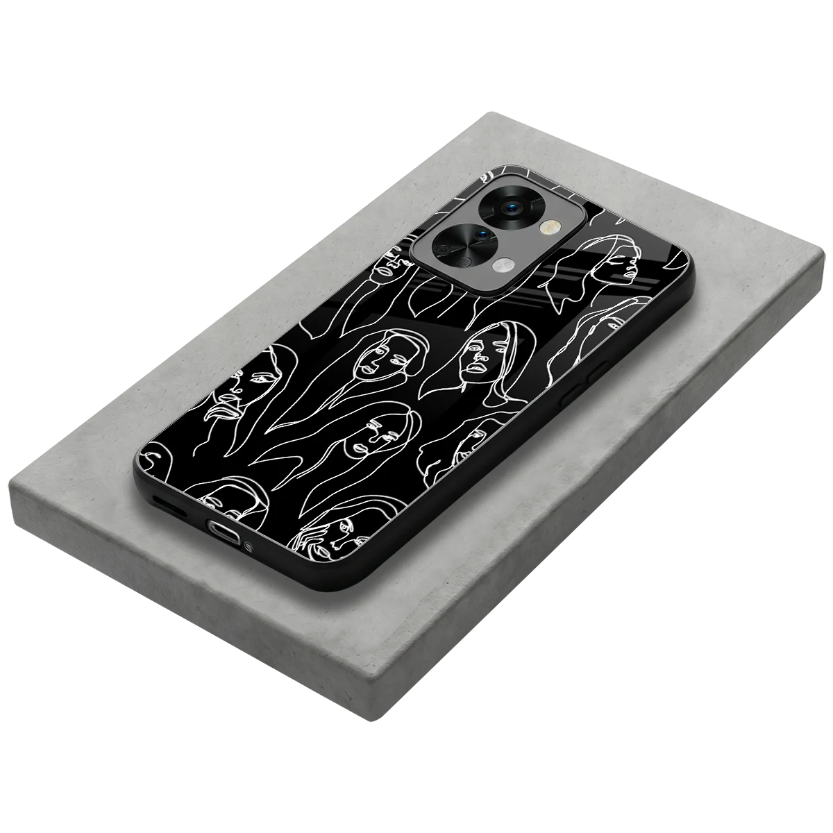 Many Faces Black stylish phone case for oneplus nord 2t | glossy glass and slim fit