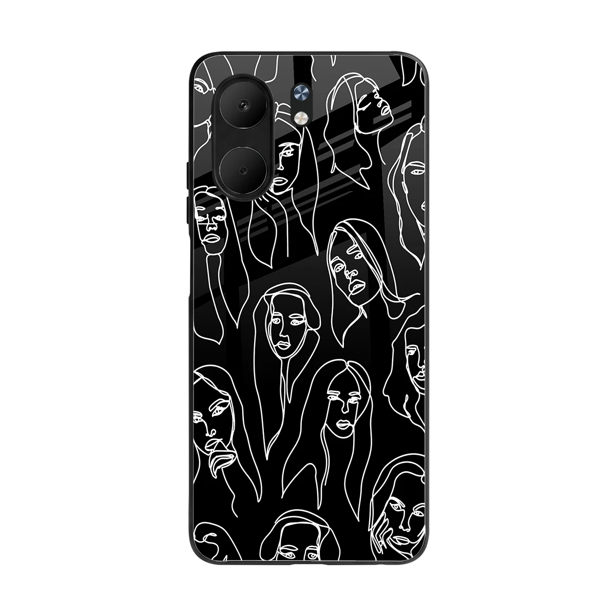 Many Faces Black back phone cover | glass case for oppo a5x 5g