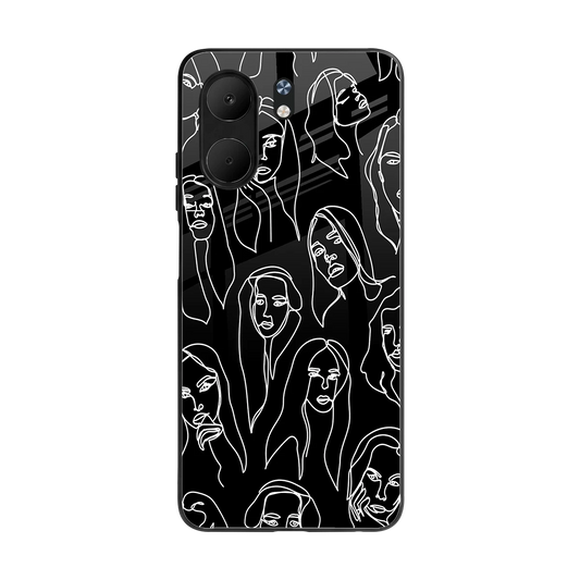 Many Faces Black back phone cover | glass case for oppo a5x 5g