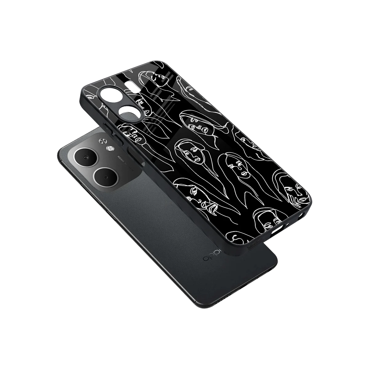 Many Faces Black sleek oppo a5x 5g cover with tempered glass back and TPU edges