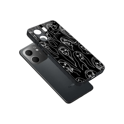Many Faces Black sleek oppo a5x 5g cover with tempered glass back and TPU edges