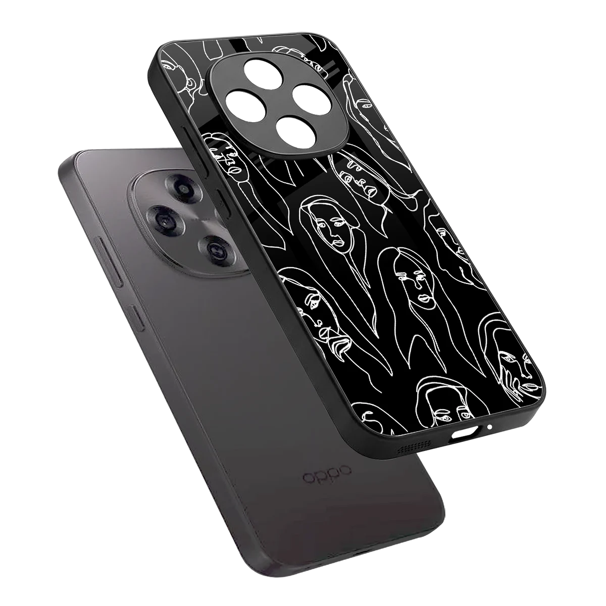 Many Faces Black sleek oppo f31 pro 5g cover with tempered glass back and TPU edges