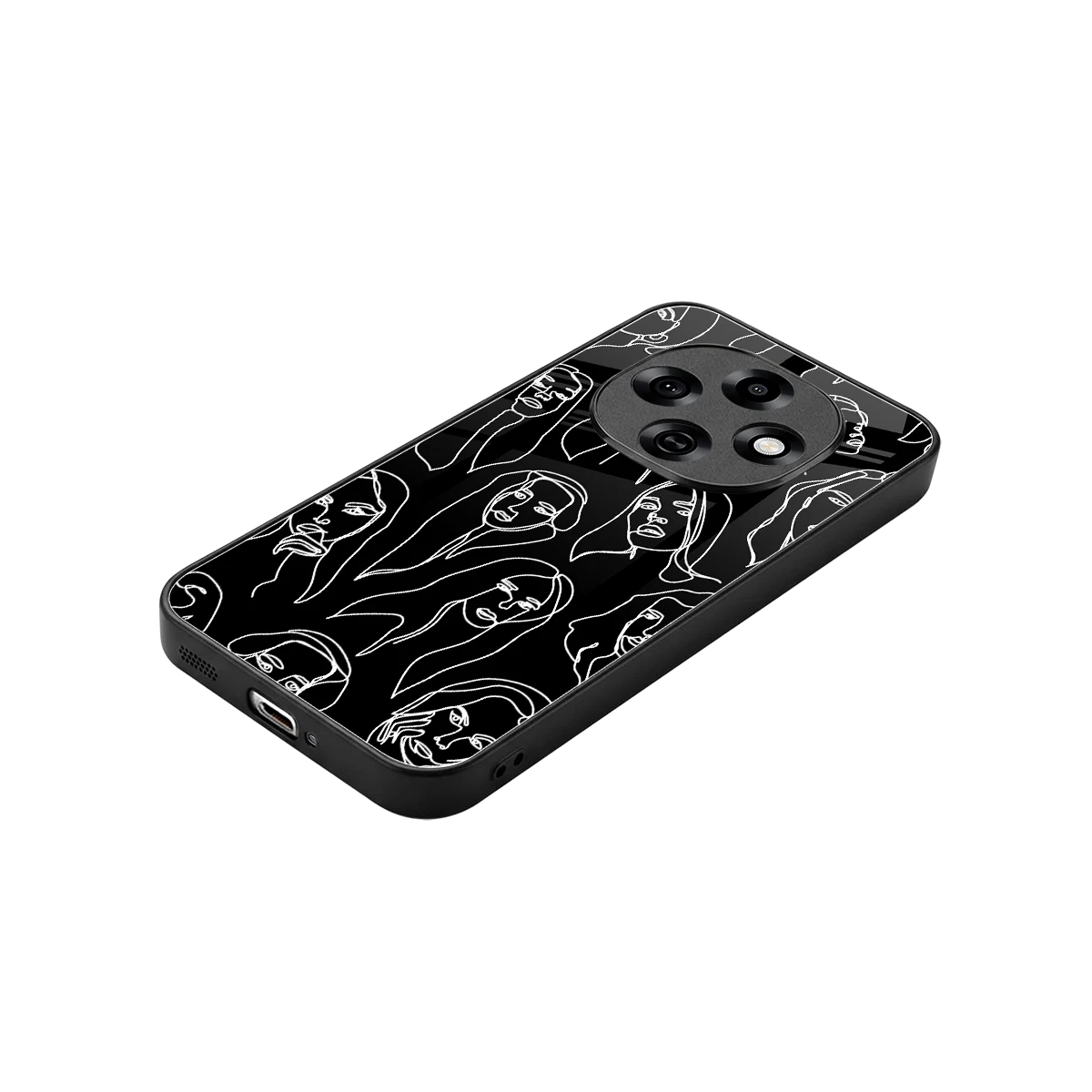 Many Faces Black stylish phone case for oppo f31 pro 5g | glossy glass and slim fit