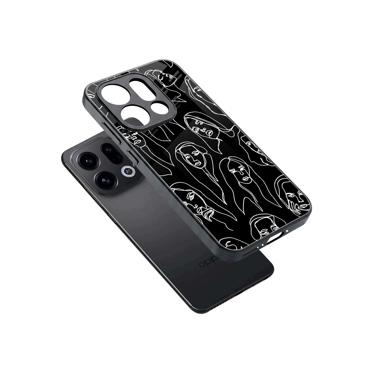 Many Faces Black sleek oppo find x9 cover with tempered glass back and TPU edges