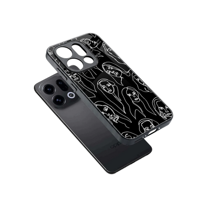Many Faces Black sleek oppo find x9 cover with tempered glass back and TPU edges