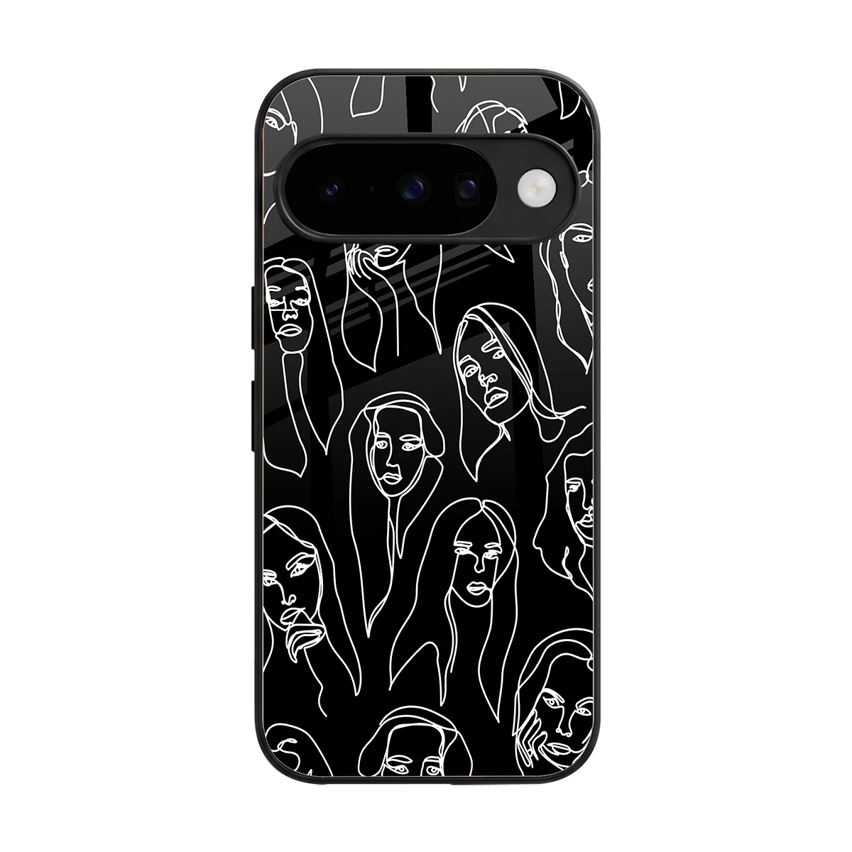 Many Faces Black back phone cover | glass case for google pixel 10