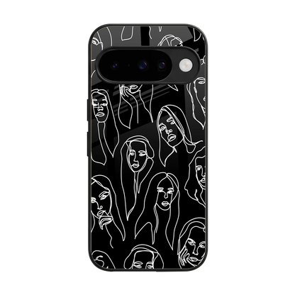 Many Faces Black back phone cover | glass case for google pixel 10