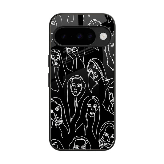 Many Faces Black back phone cover | glass case for google pixel 10