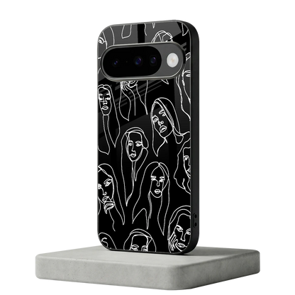Many Faces Black google pixel 10 mobile cover | shockproof glass phone case