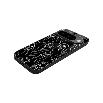 Many Faces Black stylish phone case for google pixel 10 | glossy glass and slim fit