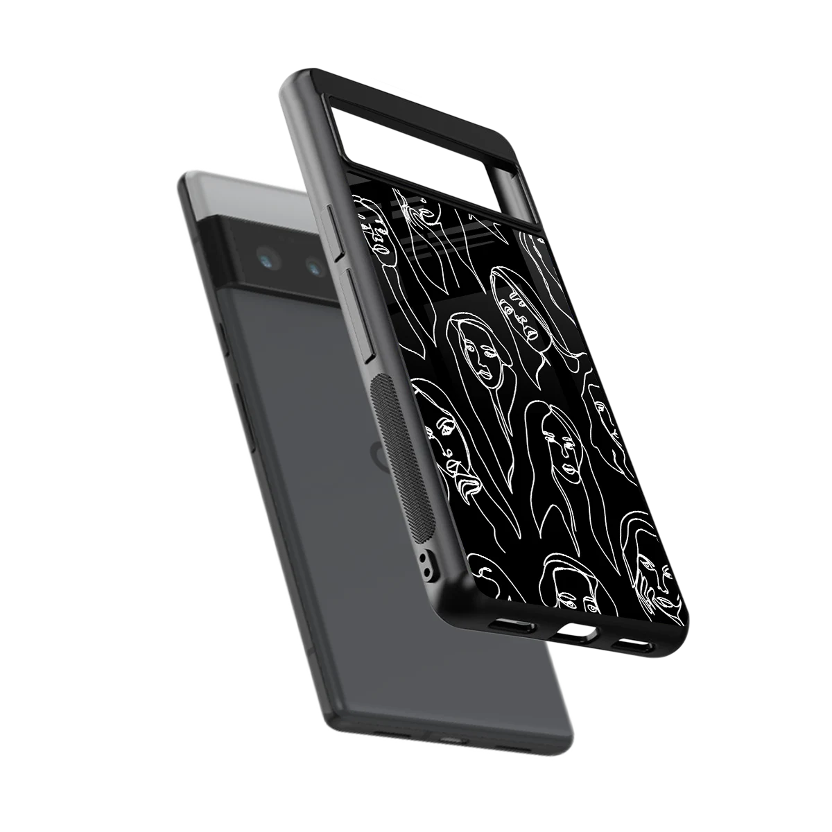 Many Faces Black sleek google pixel 6 pro cover with tempered glass back and TPU edges