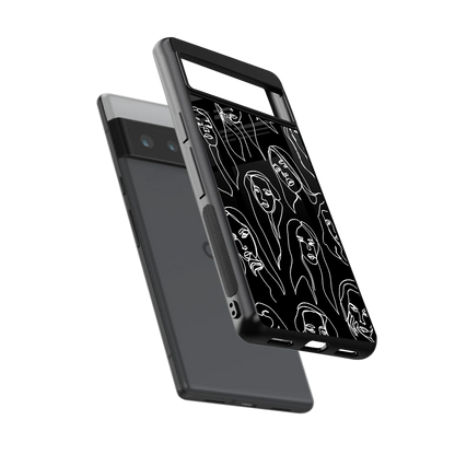 Many Faces Black sleek google pixel 6 pro cover with tempered glass back and TPU edges