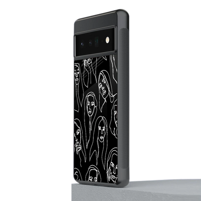 Many Faces Black stylish phone case for google pixel 6 pro | glossy glass and slim fit