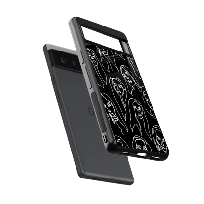 Many Faces Black sleek google pixel 6 cover with tempered glass back and TPU edges