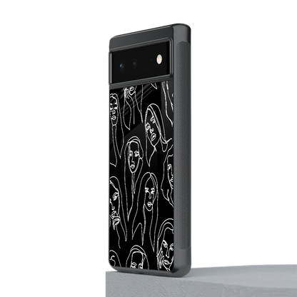 Many Faces Black stylish phone case for google pixel 6a | glossy glass and slim fit