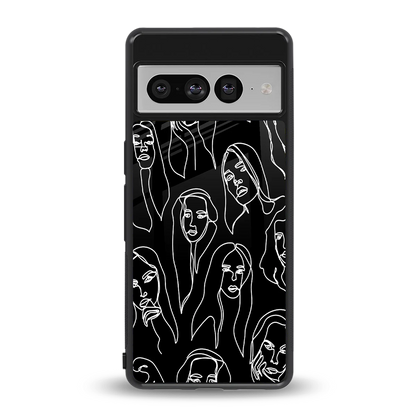 Many Faces Black back phone cover | glass case for google pixel 7 pro