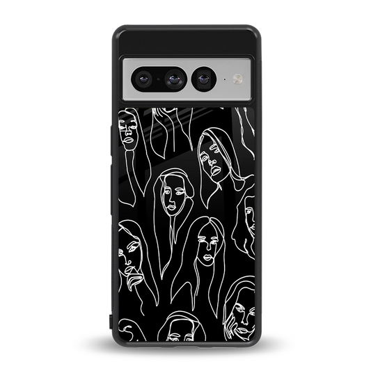 Many Faces Black back phone cover | glass case for google pixel 7 pro