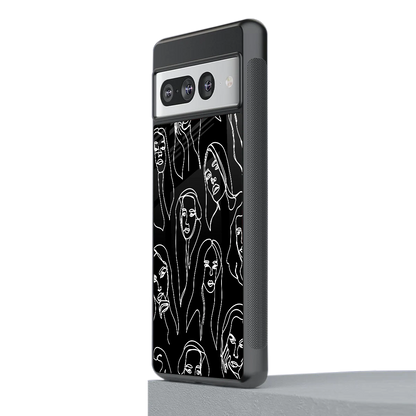 Many Faces Black stylish phone case for google pixel 7 pro | glossy glass and slim fit