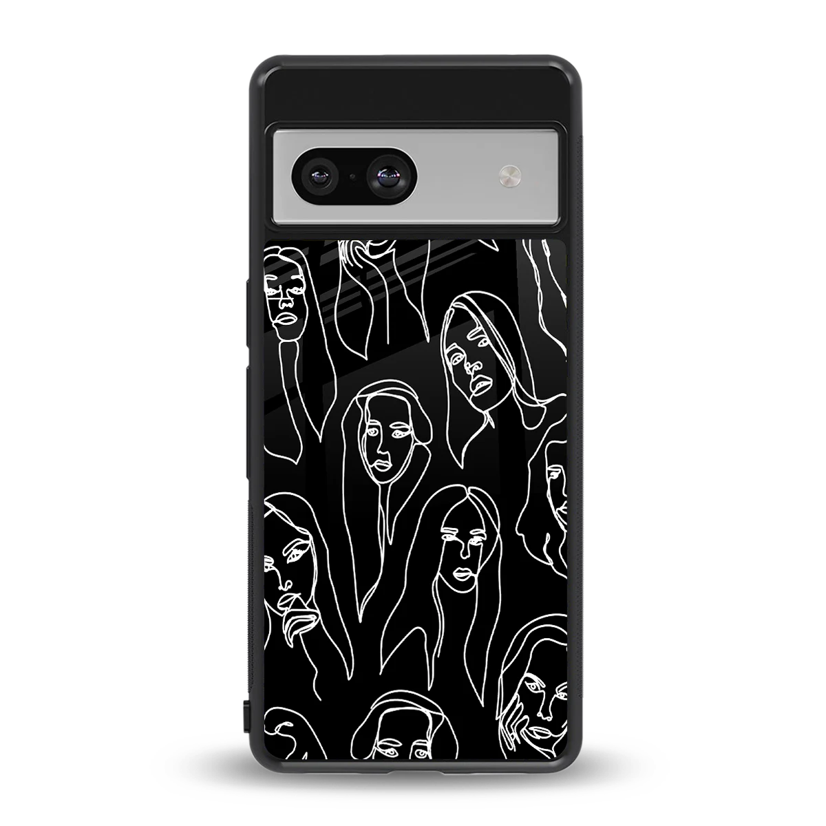Many Faces Black back phone cover | glass case for google pixel 7a