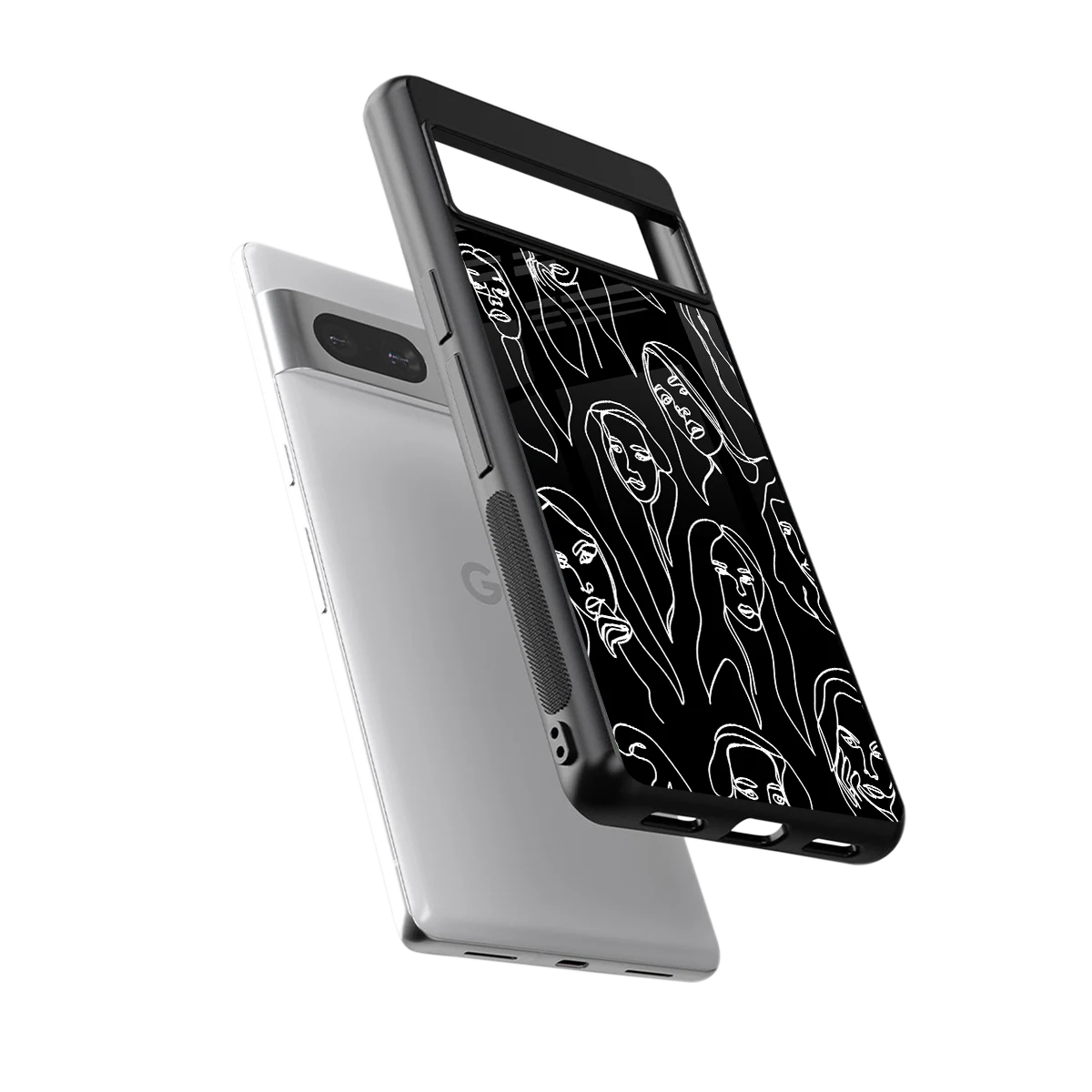 Many Faces Black sleek google pixel 7 cover with tempered glass back and TPU edges