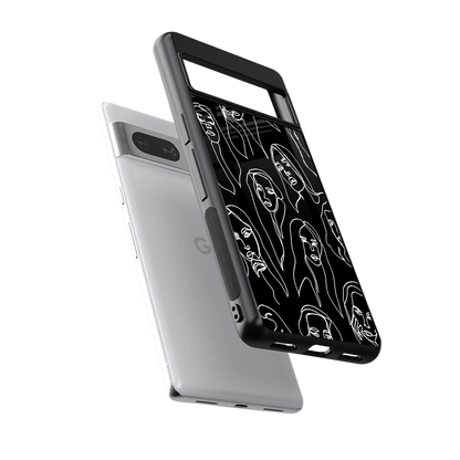 Many Faces Black sleek google pixel 7 cover with tempered glass back and TPU edges