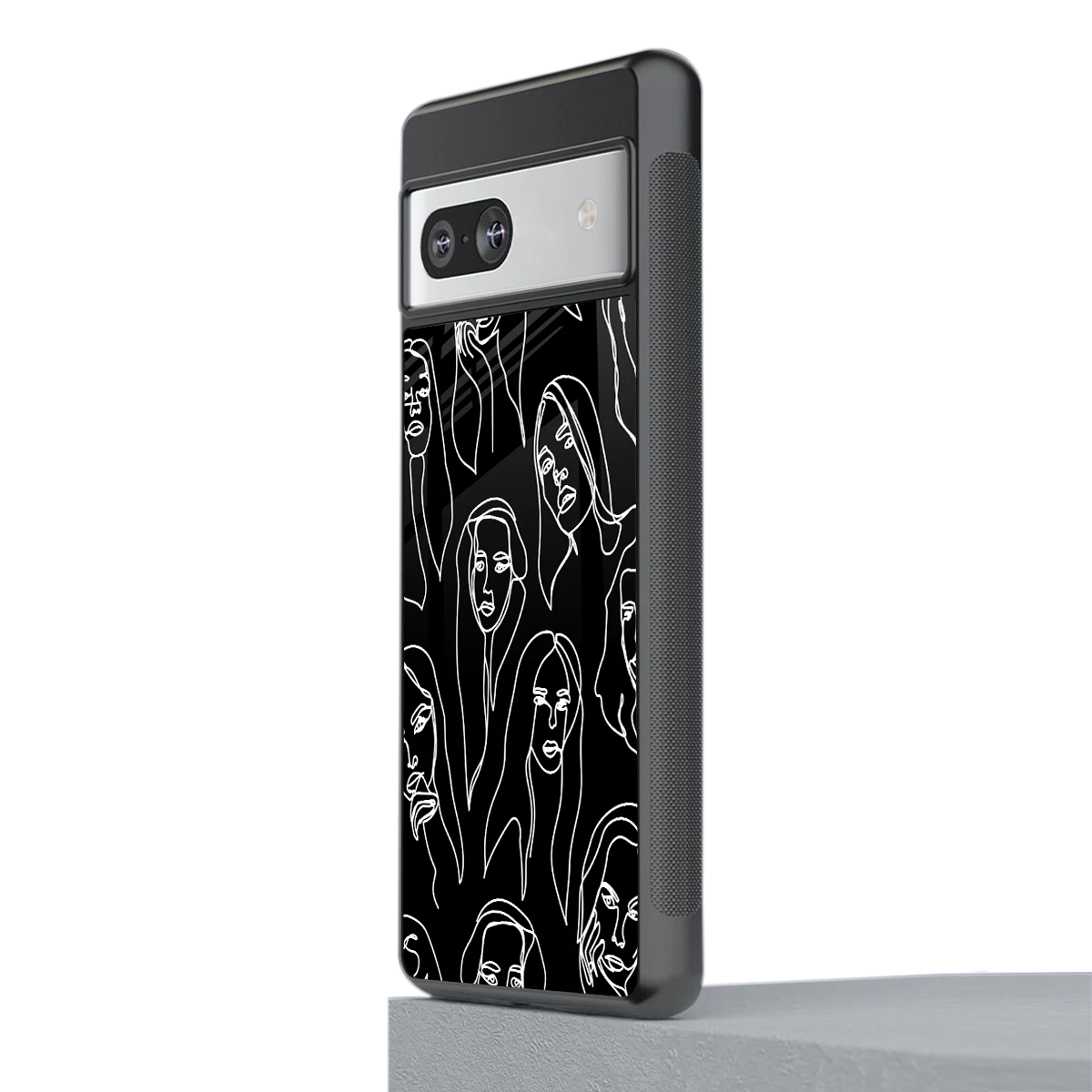 Many Faces Black stylish phone case for google pixel 7a | glossy glass and slim fit