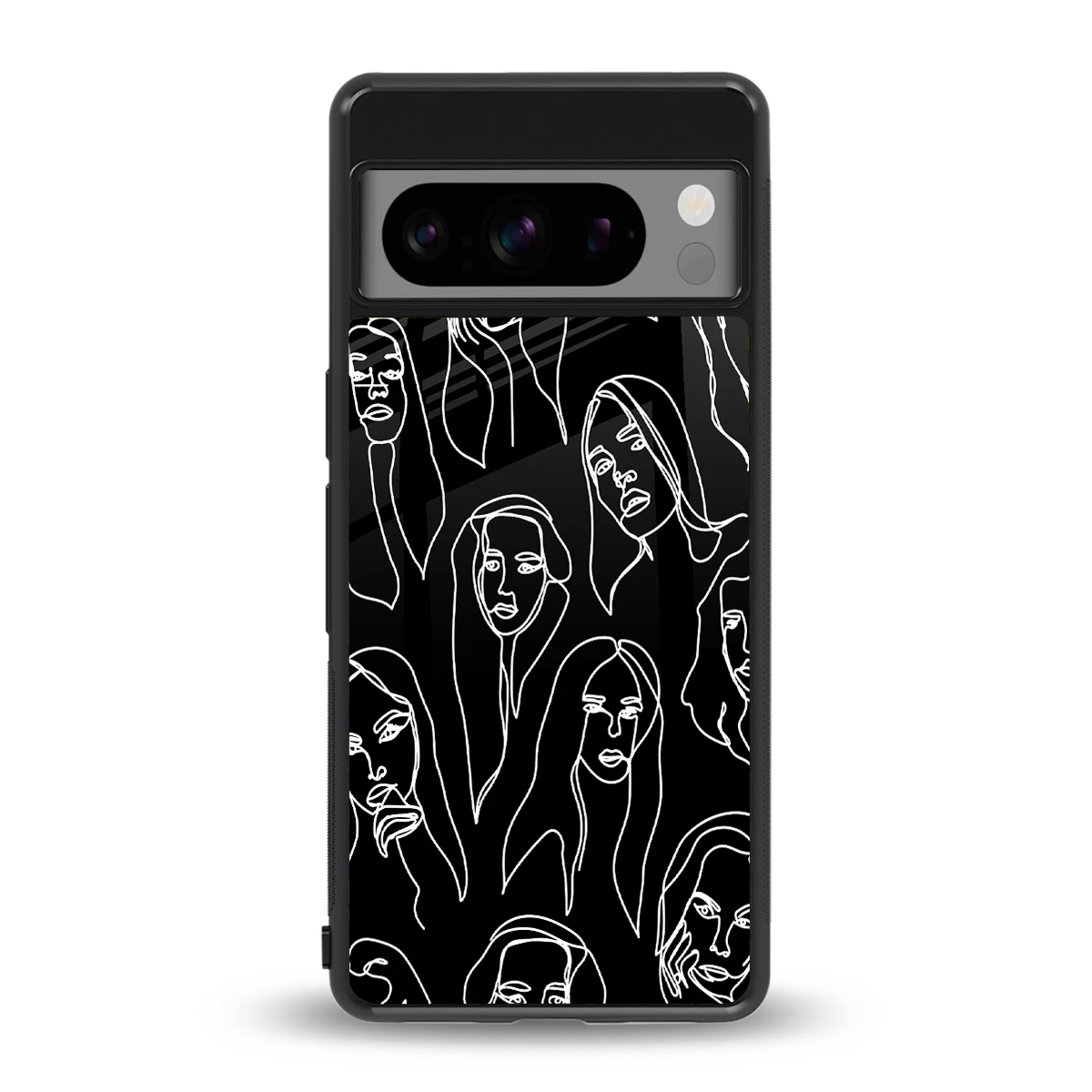 Many Faces Black back phone cover | glass case for google pixel 8 pro