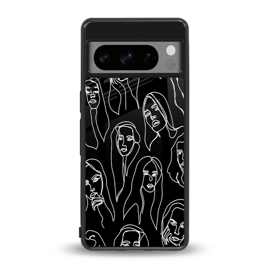 Many Faces Black back phone cover | glass case for google pixel 8 pro