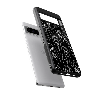 Many Faces Black sleek google pixel 8 pro cover with tempered glass back and TPU edges