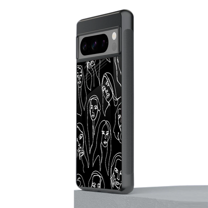 Many Faces Black stylish phone case for google pixel 8 pro | glossy glass and slim fit