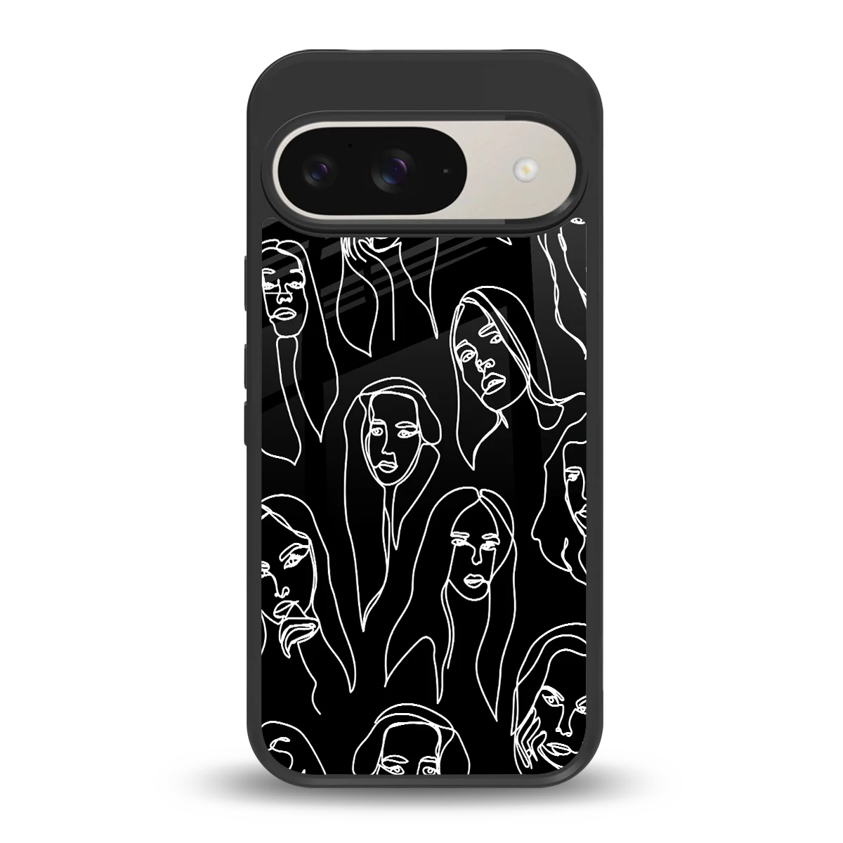 Many Faces Black back phone cover | glass case for google pixel 9