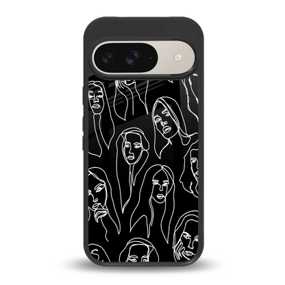 Many Faces Black back phone cover | glass case for google pixel 9