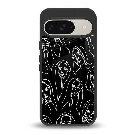 Many Faces Black back phone cover | glass case for google pixel 9