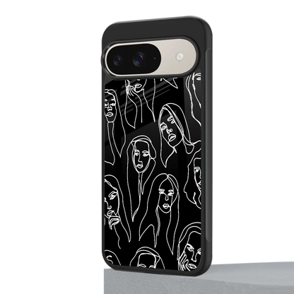 Many Faces Black google pixel 9 mobile cover | shockproof glass phone case