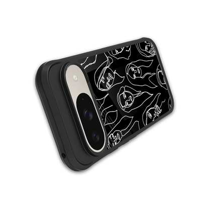 Many Faces Black stylish phone case for google pixel 9 | glossy glass and slim fit