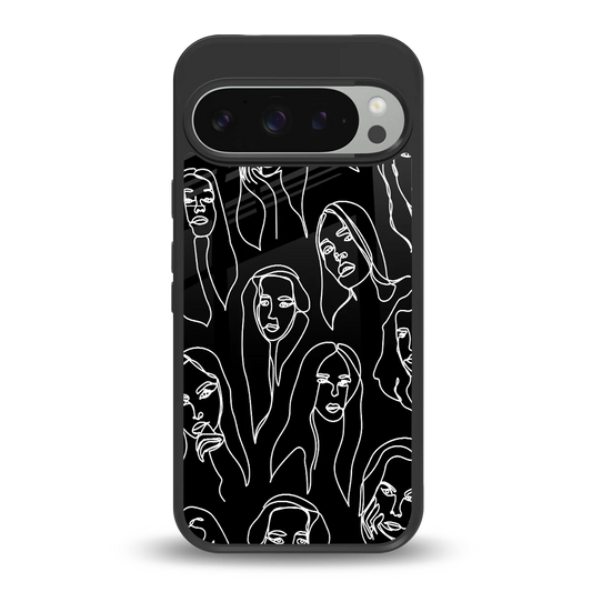 Many Faces Black back phone cover | glass case for google pixel 9 pro