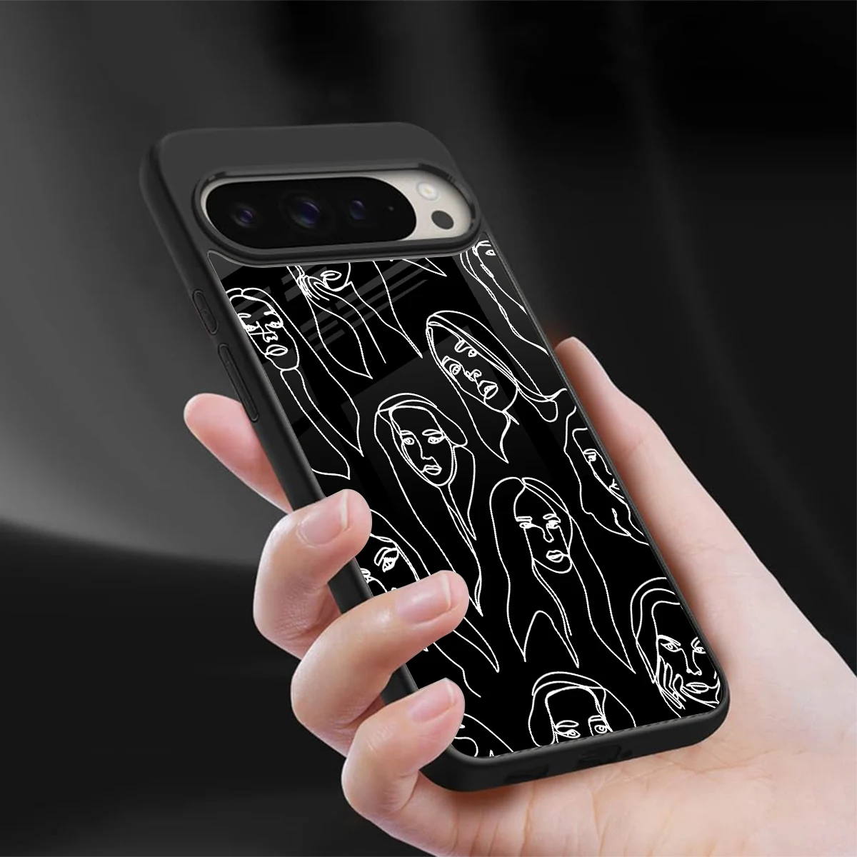 Many Faces Black sleek google pixel 9 pro cover with tempered glass back and TPU edges