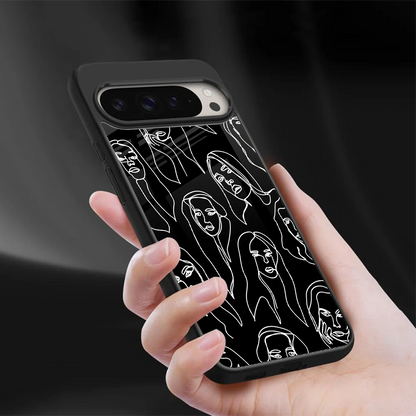 Many Faces Black sleek google pixel 9 pro cover with tempered glass back and TPU edges