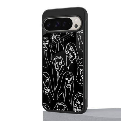 Many Faces Black google pixel 9 pro mobile cover | shockproof glass phone case