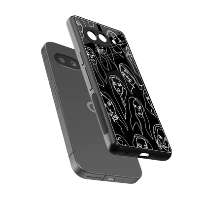 Many Faces Black sleek google pixel 10a cover with tempered glass back and TPU edges