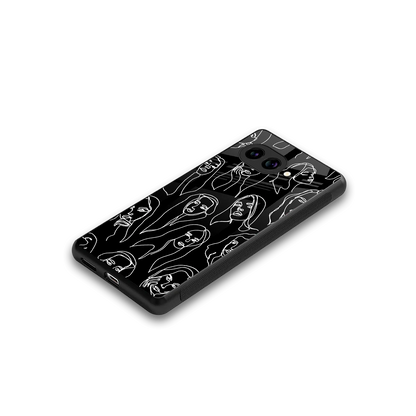 Many Faces Black stylish phone case for google pixel 10a | glossy glass and slim fit