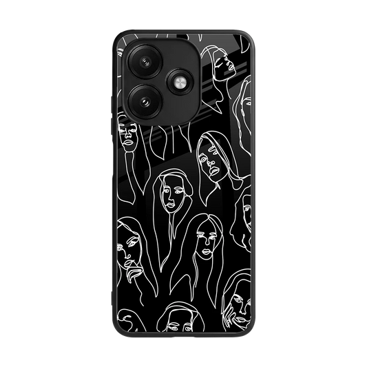 Many Faces Black back phone cover | glass case for redmi 12 5g