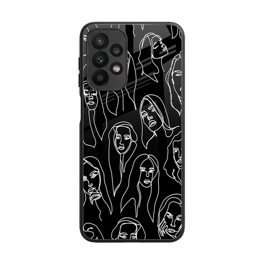 Many Faces Black back phone cover | glass case for samsung galaxy a23