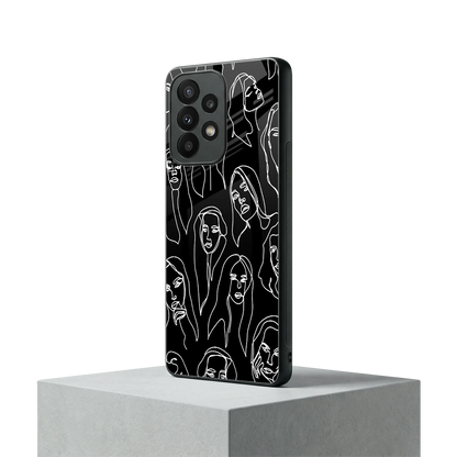 Many Faces Black samsung galaxy a23 mobile cover | shockproof glass phone case