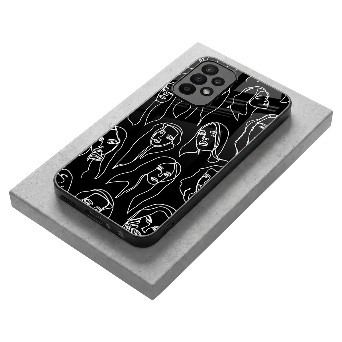 Many Faces Black stylish phone case for samsung galaxy a23 | glossy glass and slim fit