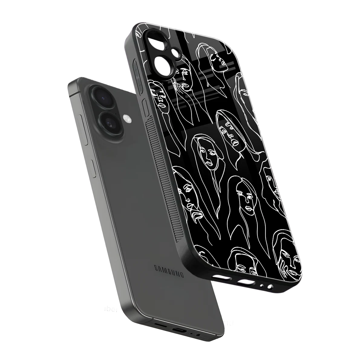 Many Faces Black sleek samsung galaxy a06 5g cover with tempered glass back and TPU edges