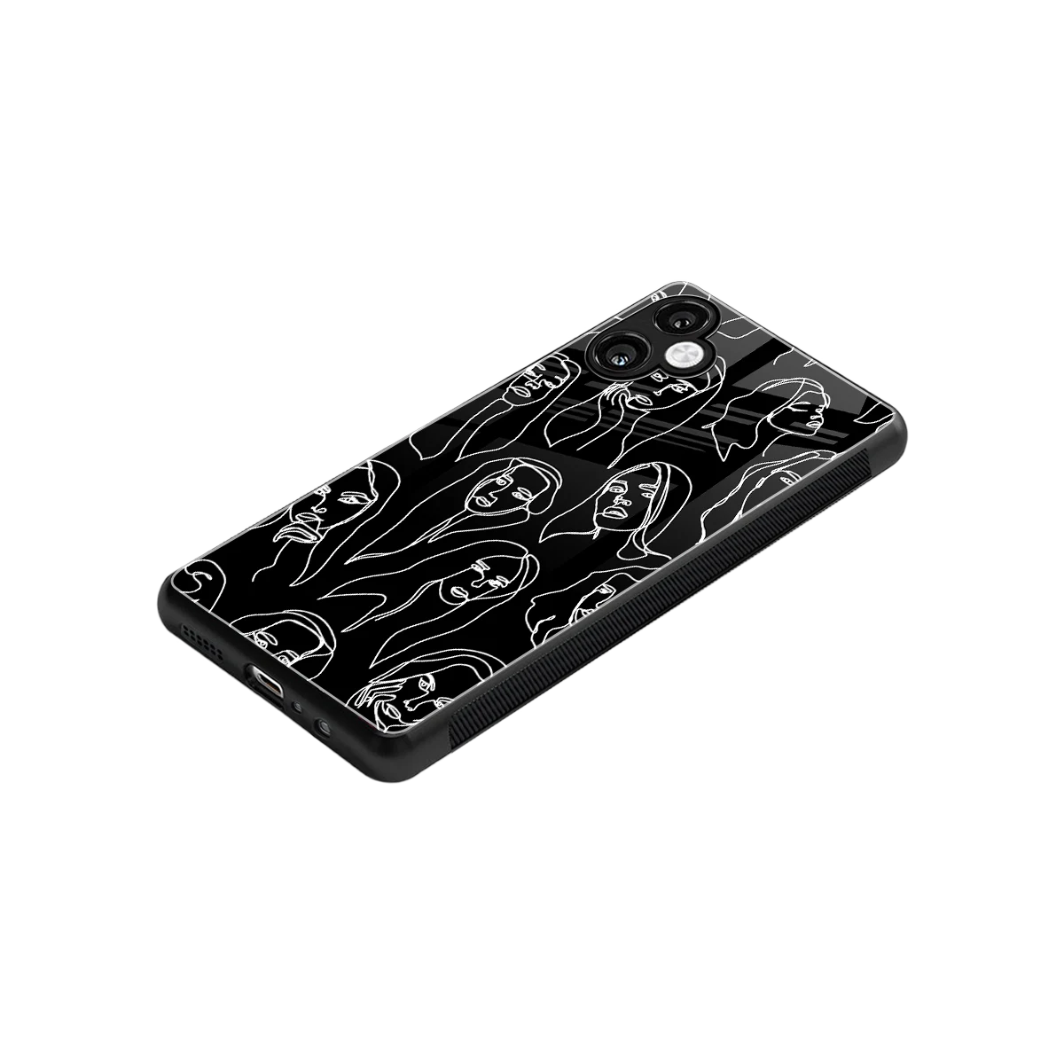 Many Faces Black stylish phone case for samsung galaxy a06 5g | glossy glass and slim fit